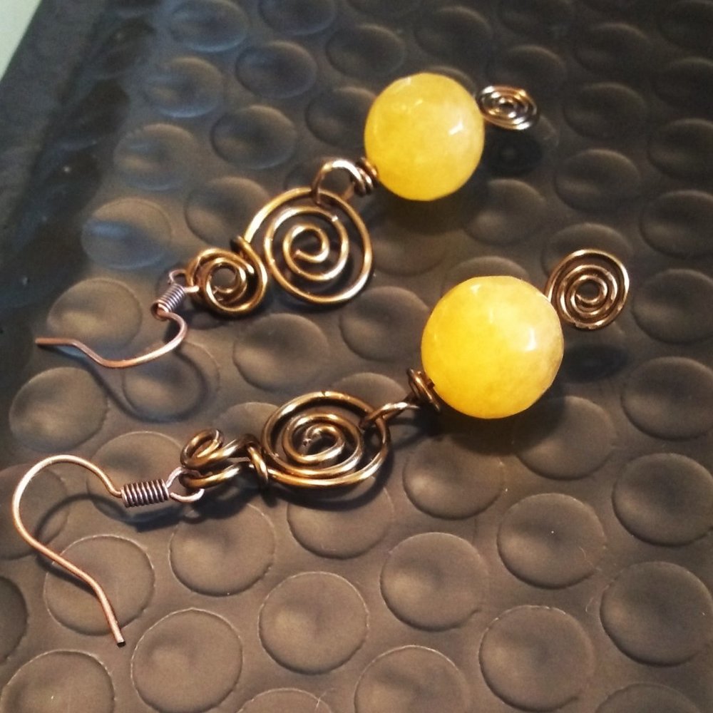 Handcrafted Yellow Agate + Wire Art Statement Earrings - Picture 5 of 10